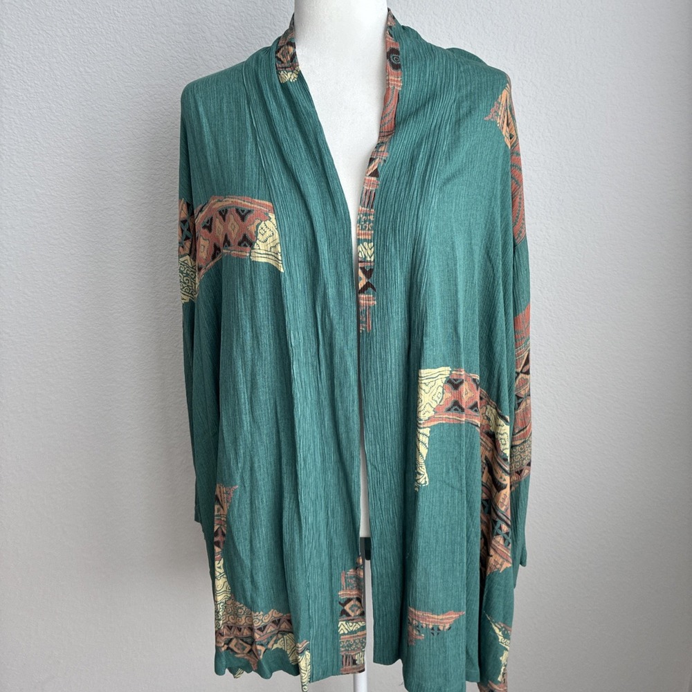 Simply Southwest Textured Aztec Western Kimono Open Front Cardigan Medium Boho